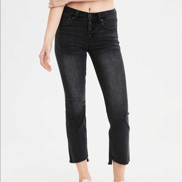 American Eagle High Waisted Crop Flare Black Jean - Picture 1 of 7